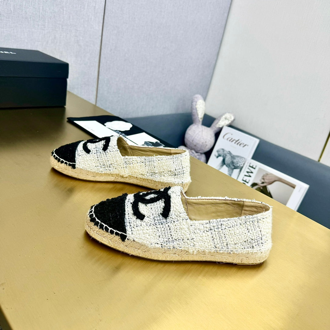 Espadrilles White Black Tweed