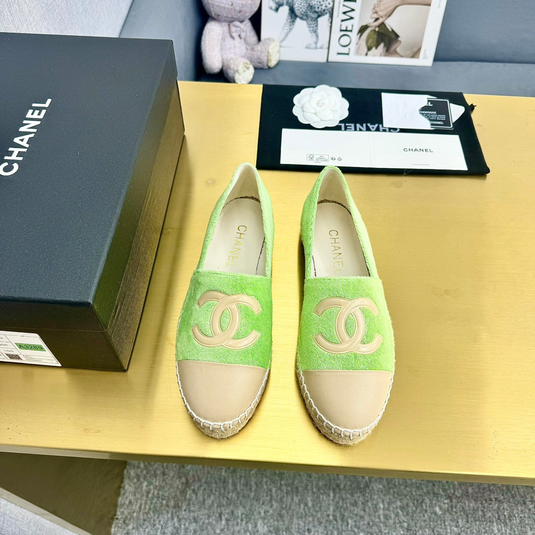 Espadrilles Green Fabric Beige Calfskin