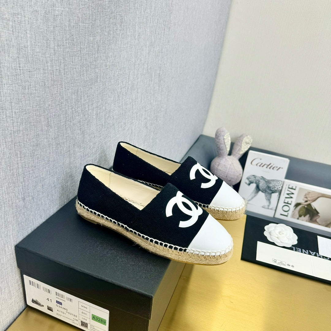 Espadrilles Black Fabric White Calfskin