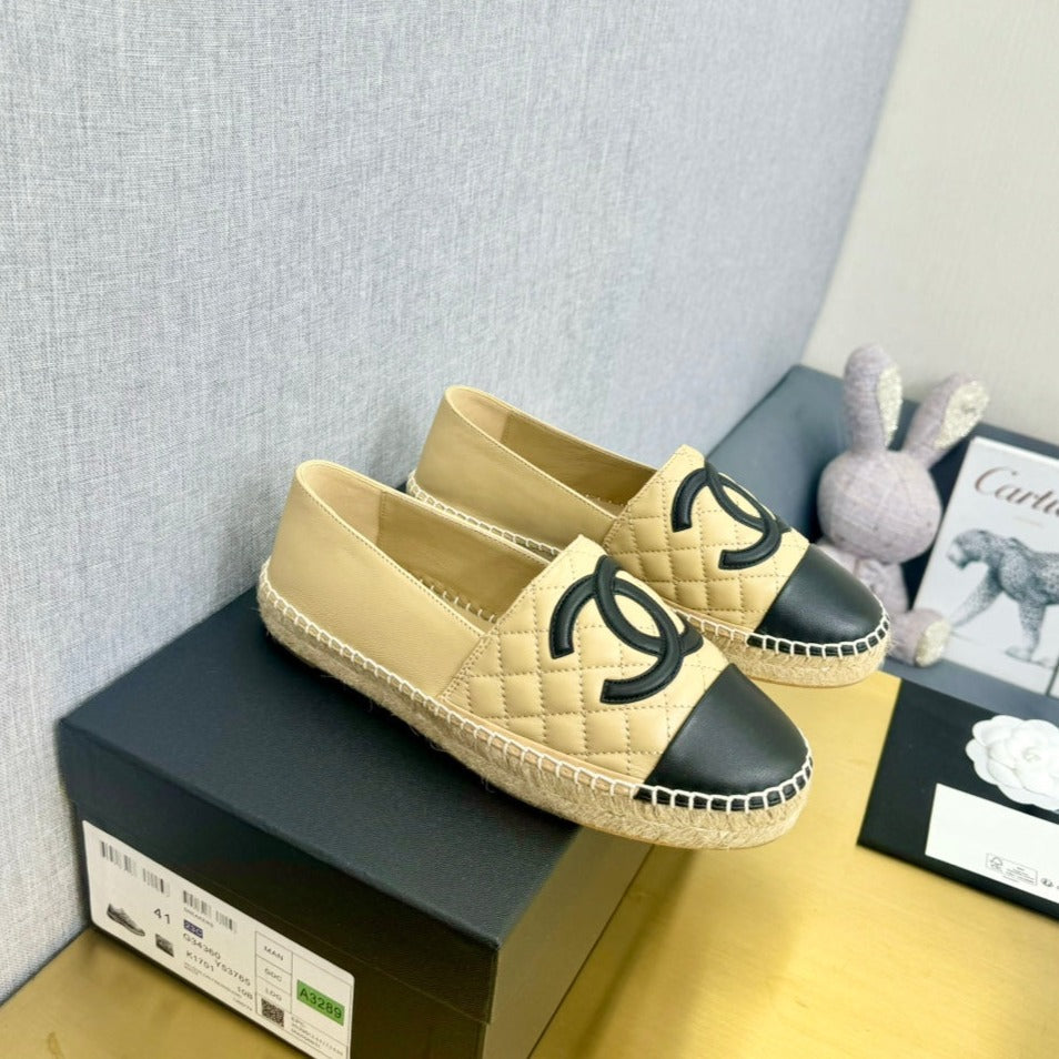 Espadrilles Beige Black Quilted Calfskin