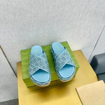 GG Slide Sandal Sky Canvas Cross Straps