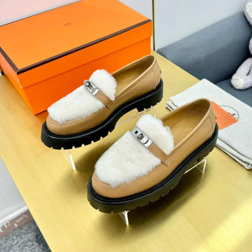 Hm Icone Loafer White Shearling Brown Clalfskin