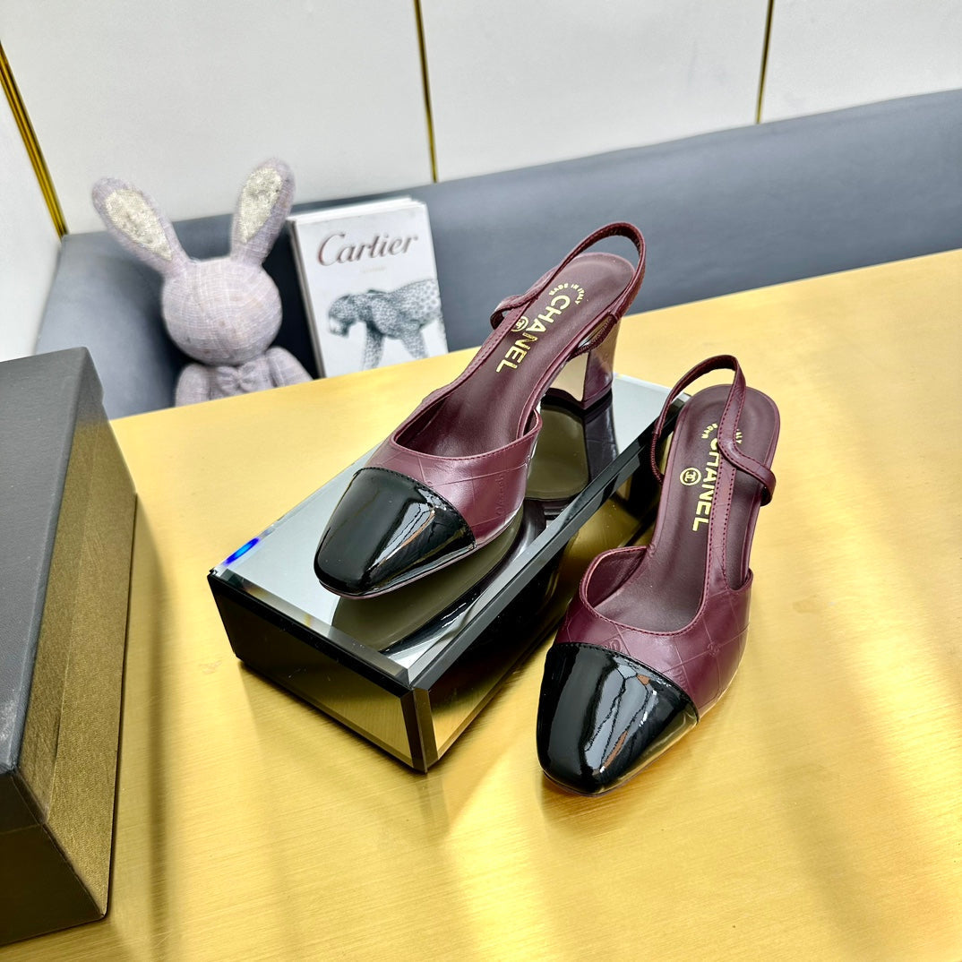 CC Slingback Pumps 65 In Burgundy Lambskin And Black Patent Calfskin 137439