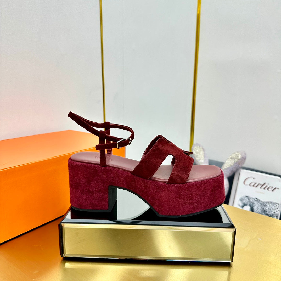 Hm Platform Slingback Red Suede 370759