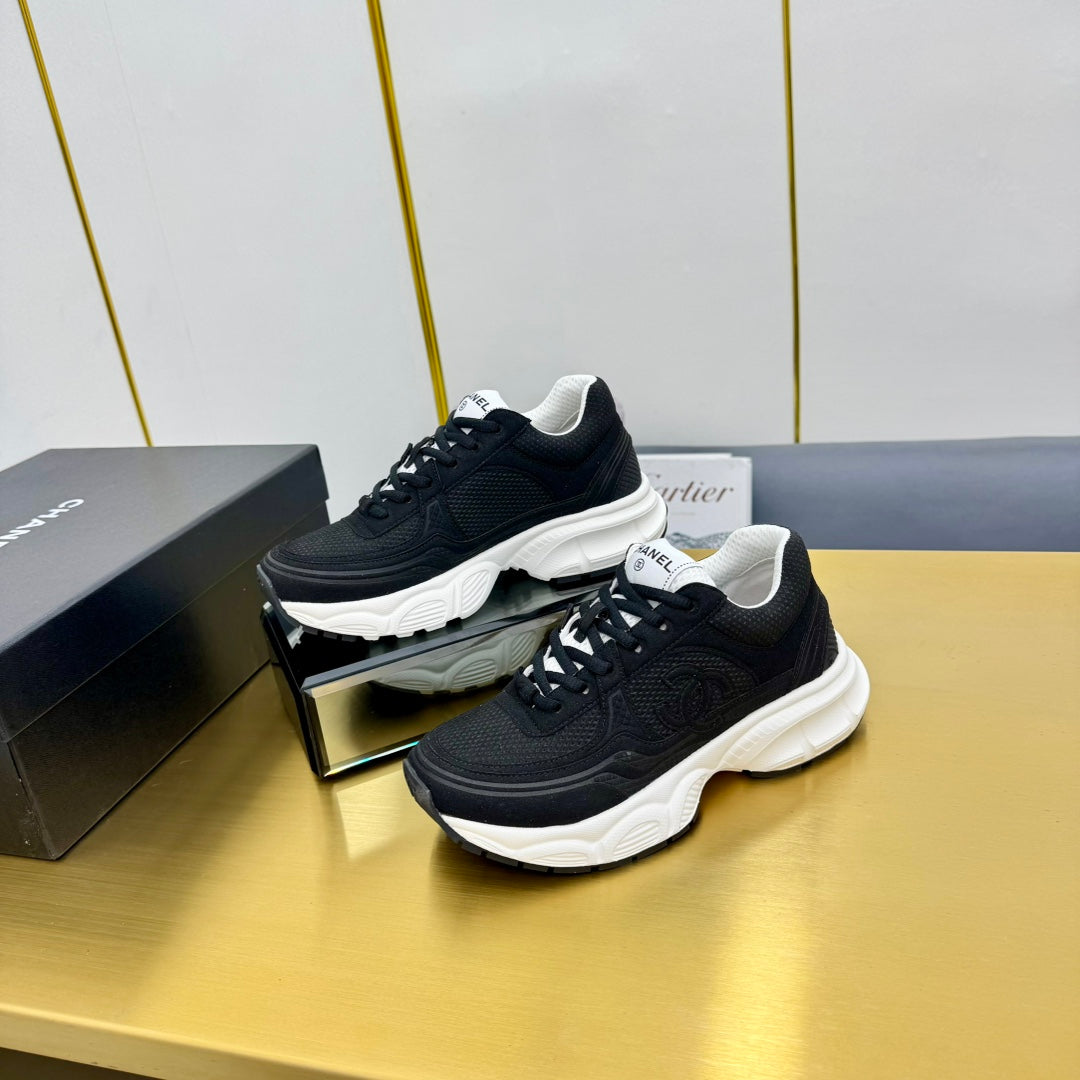 Dad Sneaker In Black Suede And Breathable Mesh