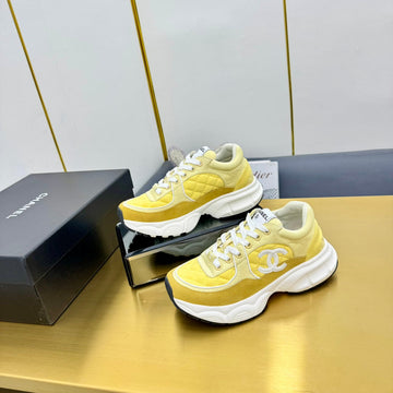 Dad Sneaker In Amber Yellow Lambskin And Suede