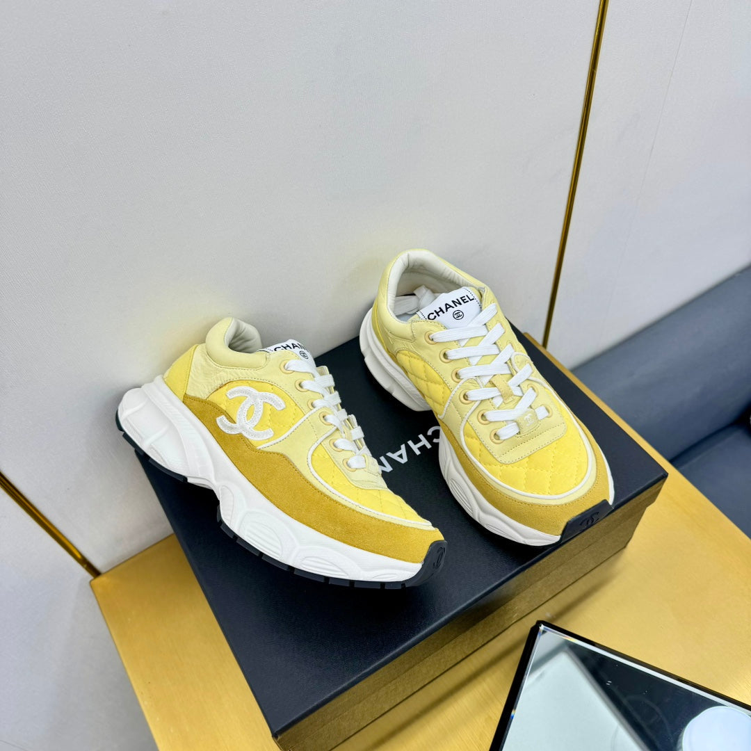 Dad Sneaker In Amber Yellow Lambskin And Suede