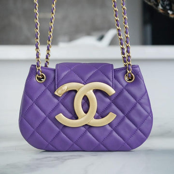 Hobo Bag 21 With Large Logo In Purple Lambskin Gold Hardware