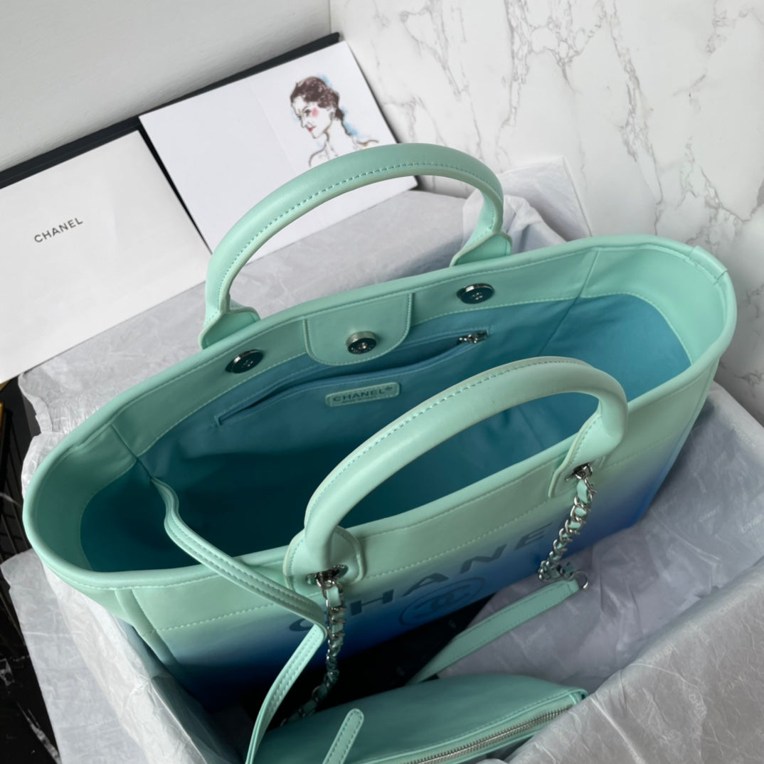 CC Shopping Bag 34CM Blue Tiffany Blue Calfskin Silver Hardware