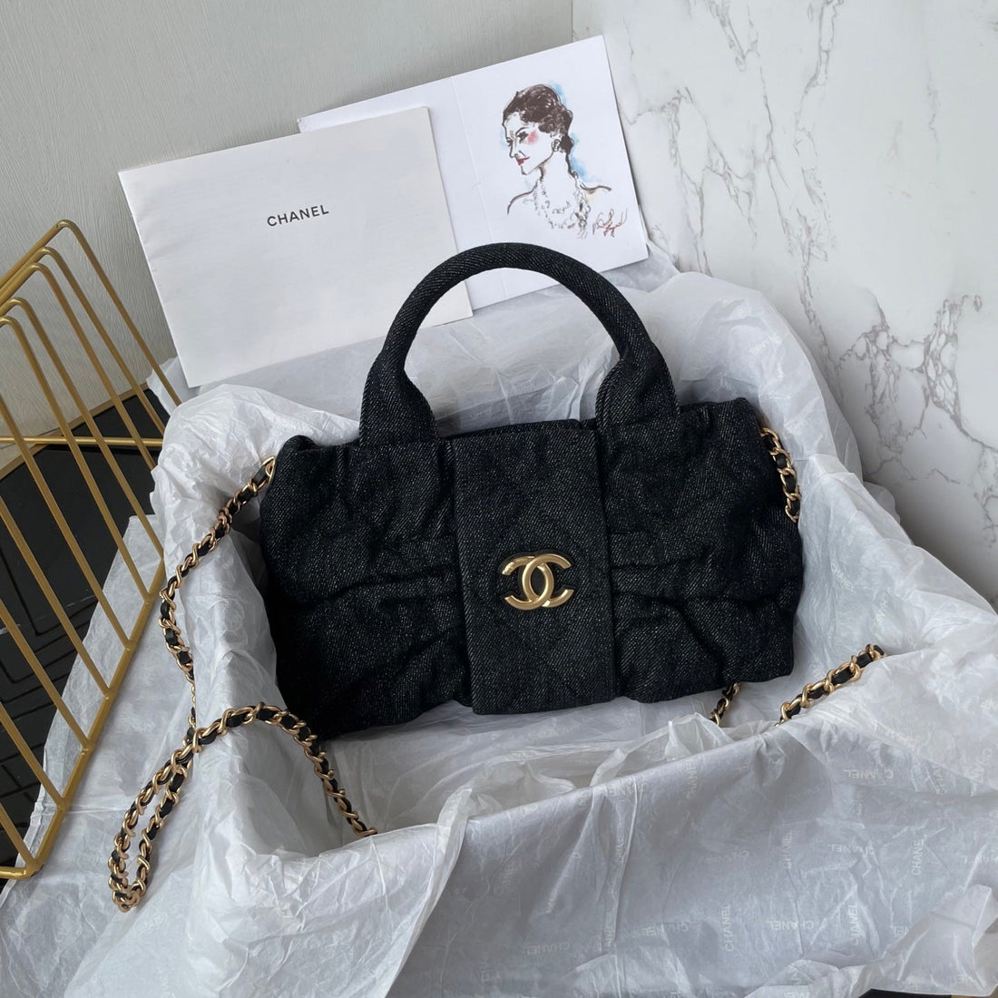 CC 25K Mini Bow Bag 26CM Black Denim