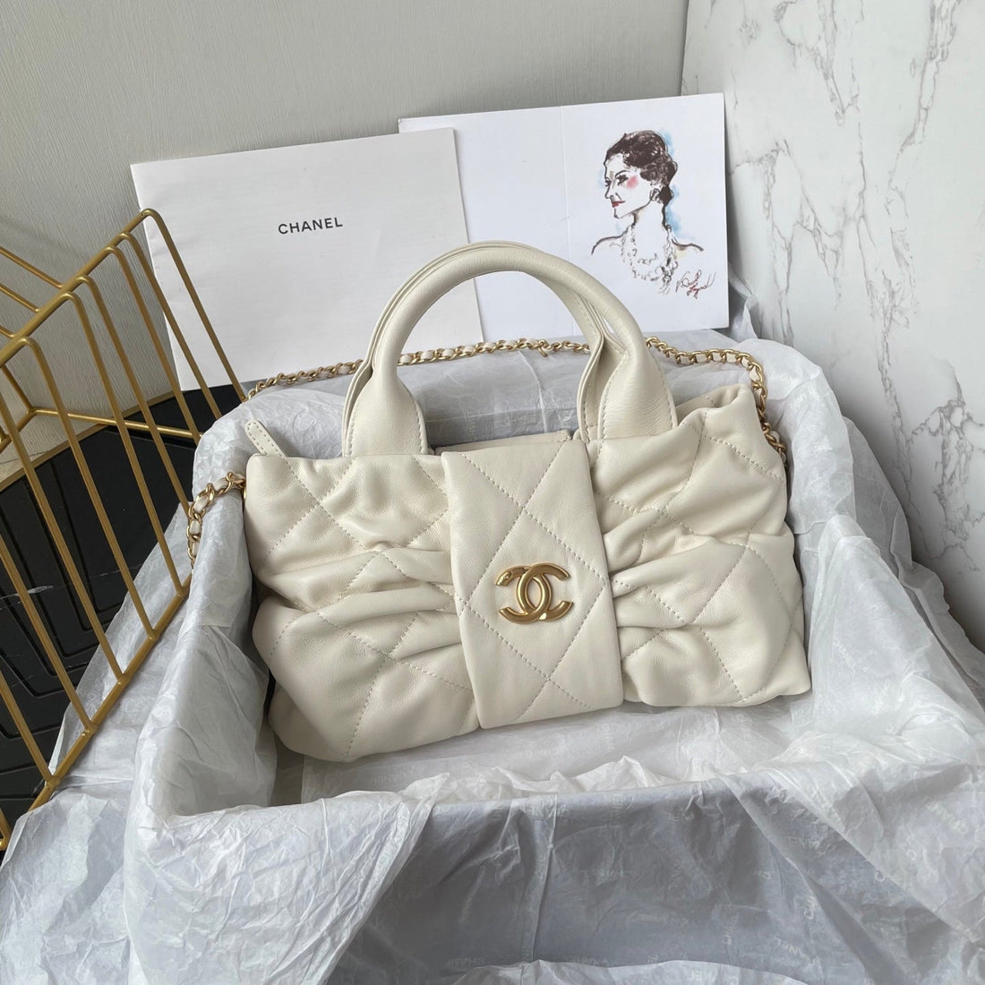 CC 25K Mini Bow Bag 26CM White Calfskin