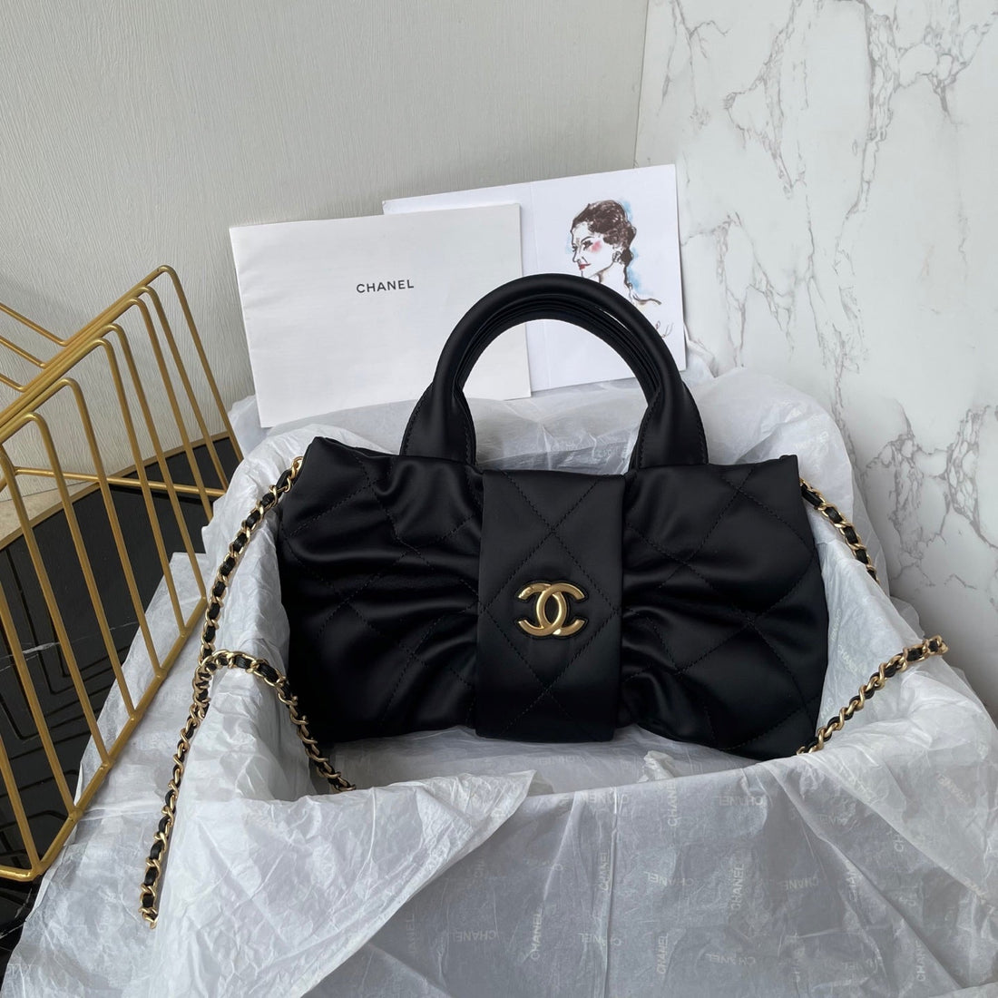 CC 25K Mini Bow Bag 26CM Black Canvas