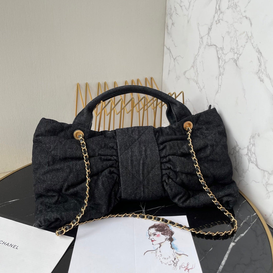 CC 25K Bow Bag 38CM Black Denim