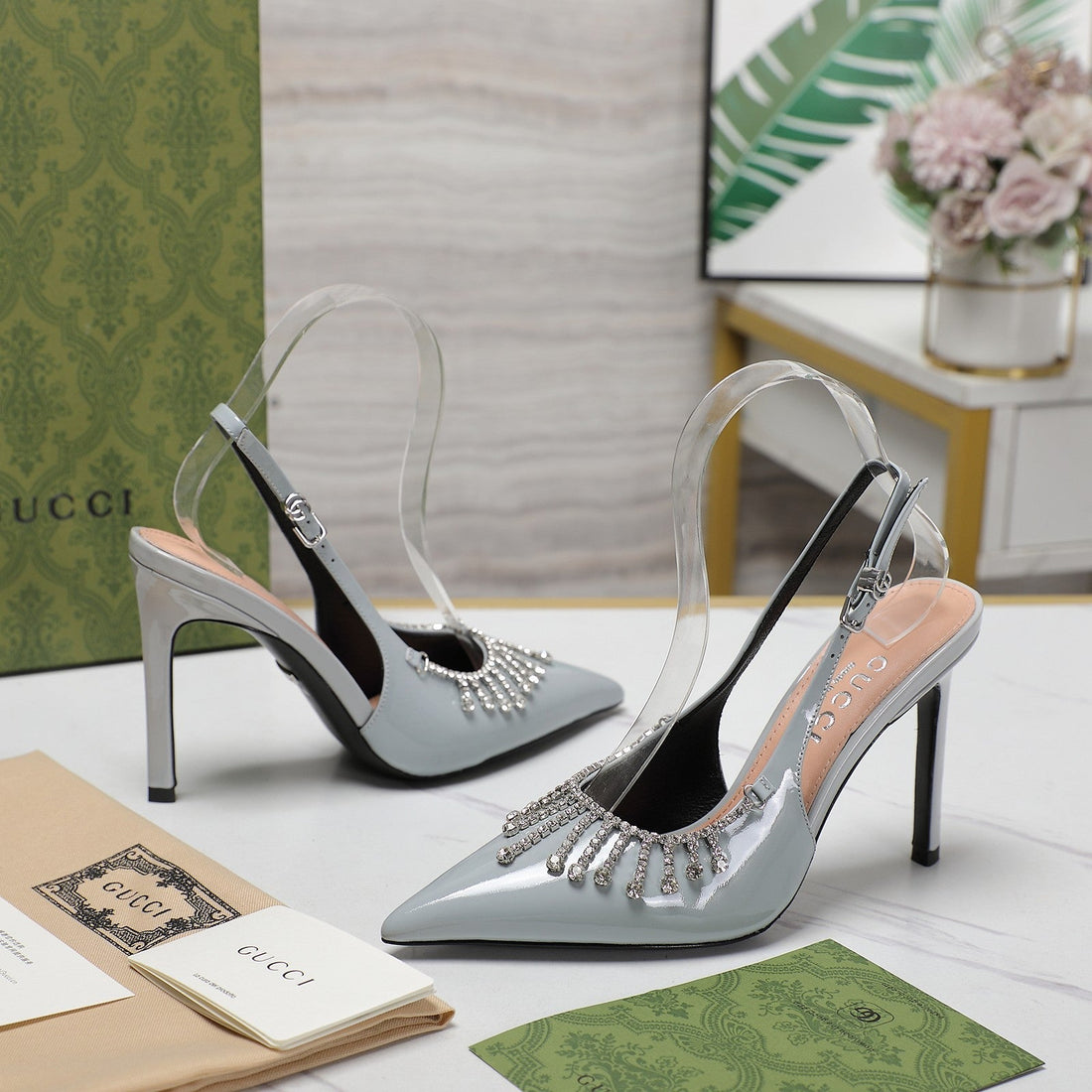 GG Crystal High Heel Sandal Cloud Lambskin