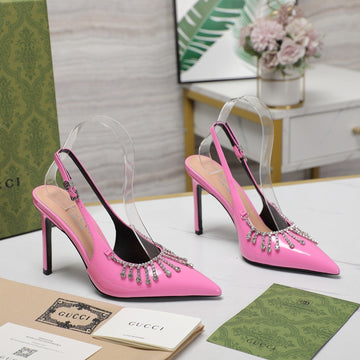 GG Crystal High Heel Sandal Bright Pink Lambskin