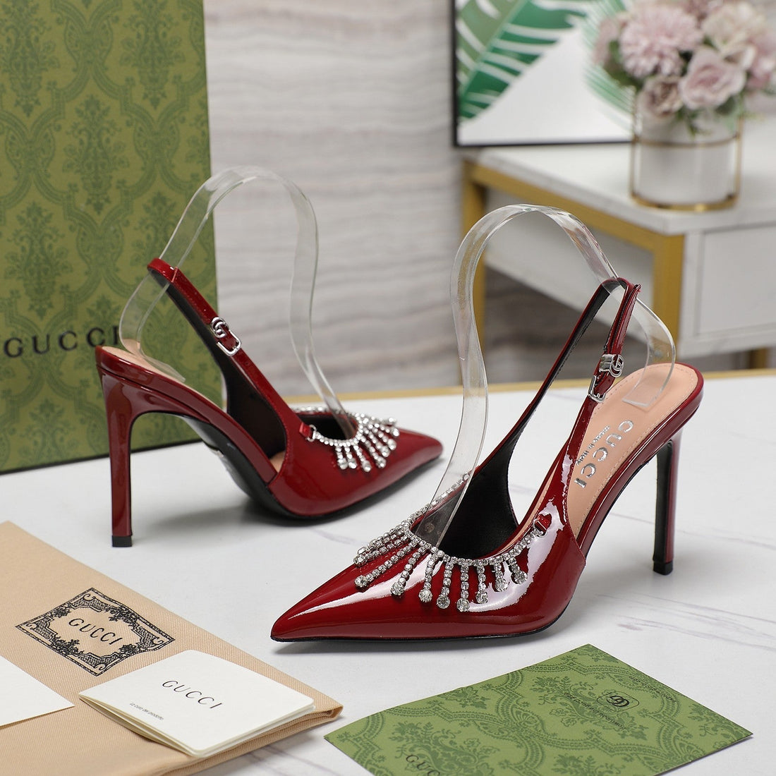 GG Crystal High Heel Sandal Scarlet Lambskin