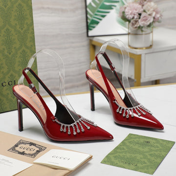 GG Crystal High Heel Sandal Scarlet Lambskin