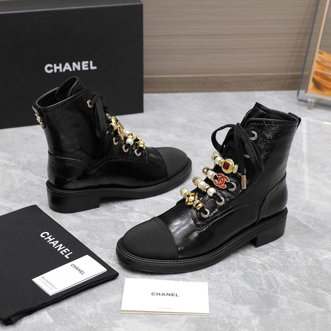 CC Ankle Boots 30MM Black Wrinkled Cowhide