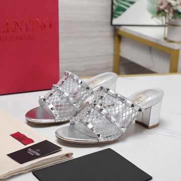 Women's Black Rockstud Silver Mesh Slider Sandal With Matching Studs 65 Mm