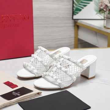 Women's Black Rockstud White Mesh Slider Sandal With Matching Studs 65 Mm