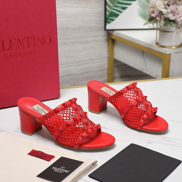 Women's Black Rockstud Cherry Red Mesh Slider Sandal With Matching Studs 65 Mm