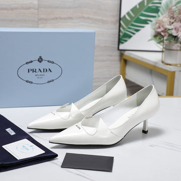 Prada Two-Tone Brushed Pumps 55MM White Cowhide 456262