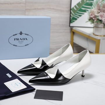 Prada Two-Tone Brushed Pumps 55MM White Black Cowhide 456261