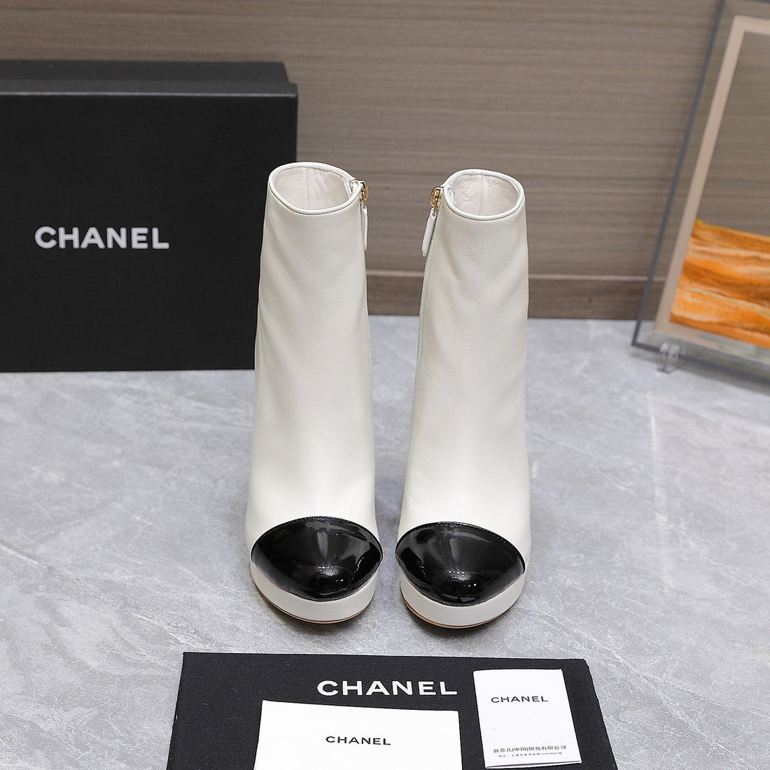CC Platform Ankle Boots 100MM Black White Lambskin 425876