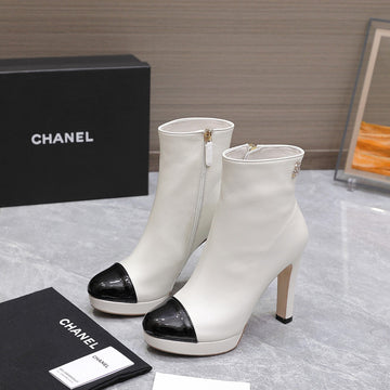 CC Platform Ankle Boots 100MM Black White Lambskin 425876
