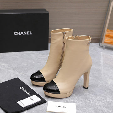 CC Platform Ankle Boots 100MM Black Beige Lambskin 425877