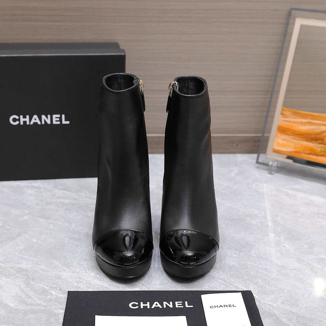 CC Platform Ankle Boots 100MM Black Lambskin 425878