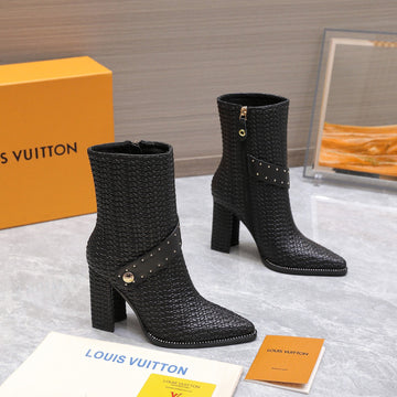 LV X Silhouette Basketweave Pattern Boots 95MM Black Leather 425684