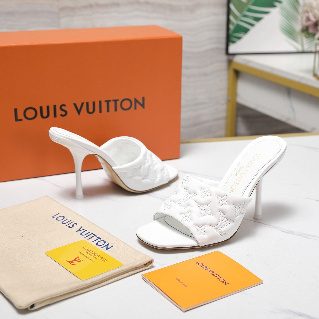 LV Revival Mule 90MM White Monogram-Embossed Lambskin 456146