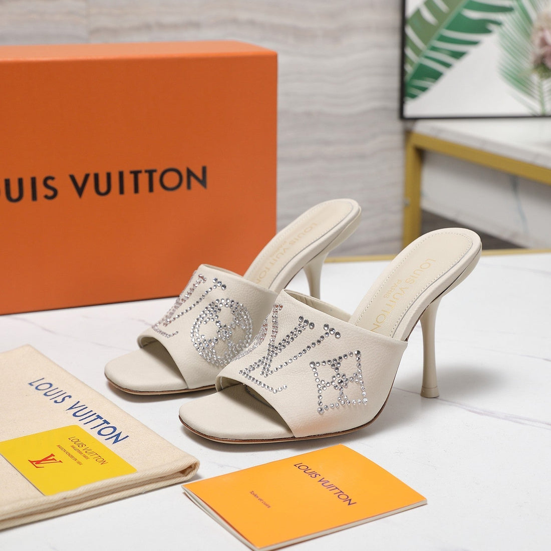 LV 6AM Mule 90MM Ivory Grained Calf Leather 456148