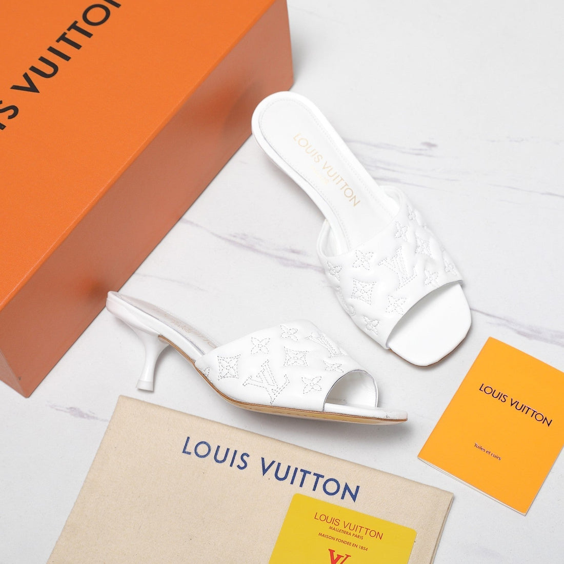 LV Revival Mule 55MM White Monogram-Embossed Lambskin 456150
