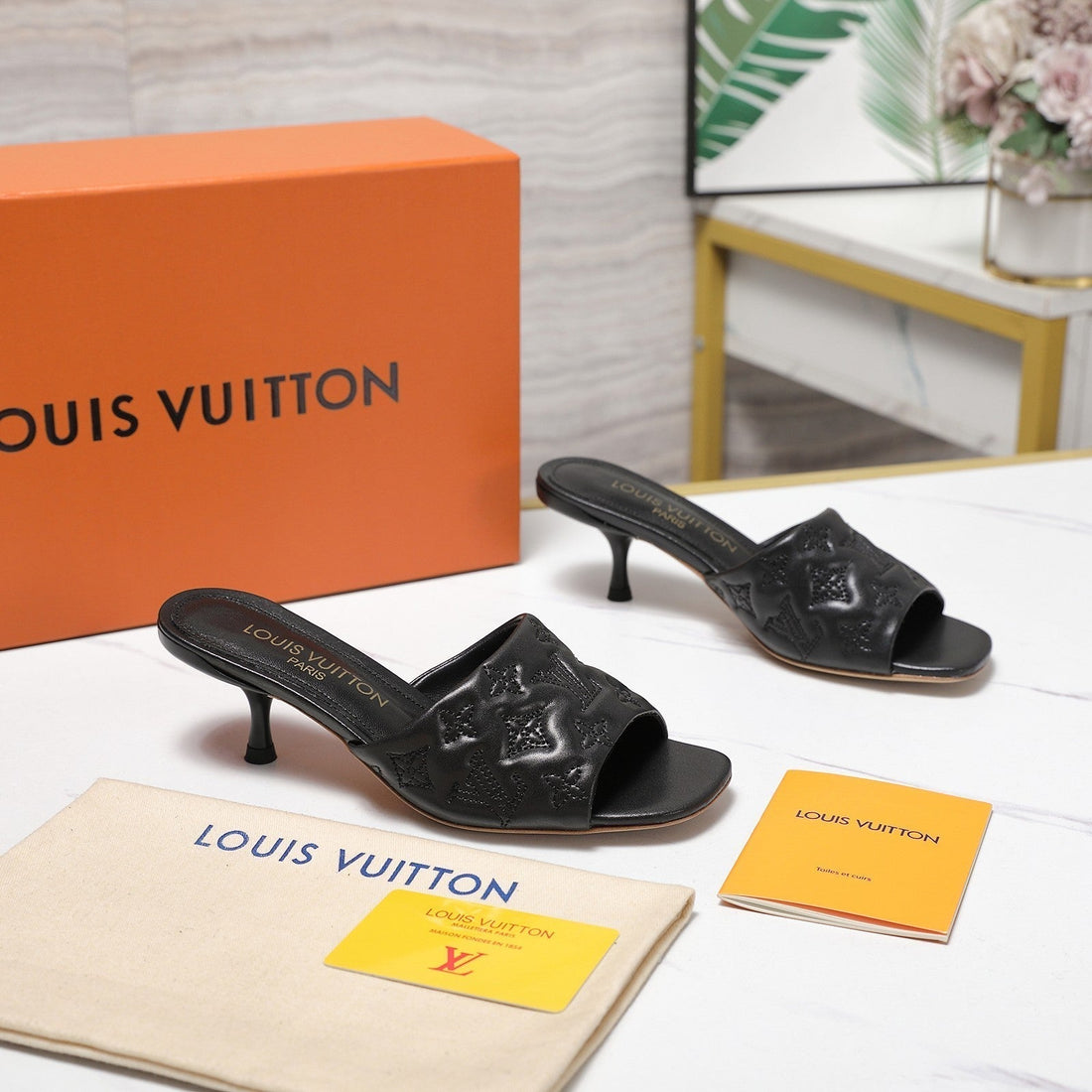 LV Revival Mule 55MM Black Monogram-Embossed Lambskin 456151