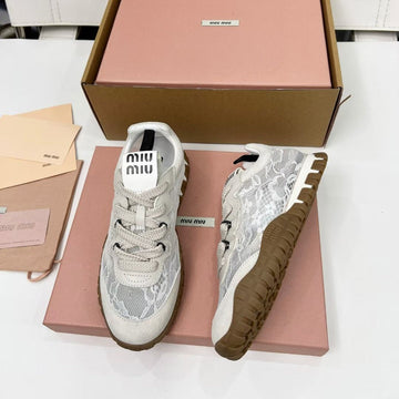 Miu Tyre Sneakers White Suede Lace 456325
