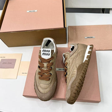 Miu Tyre Sneakers Brown Suede Technical Fabric 456327