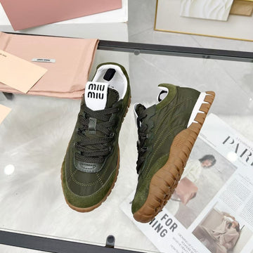 Miu Tyre Sneakers Olive Green Suede Technical Fabric 456331