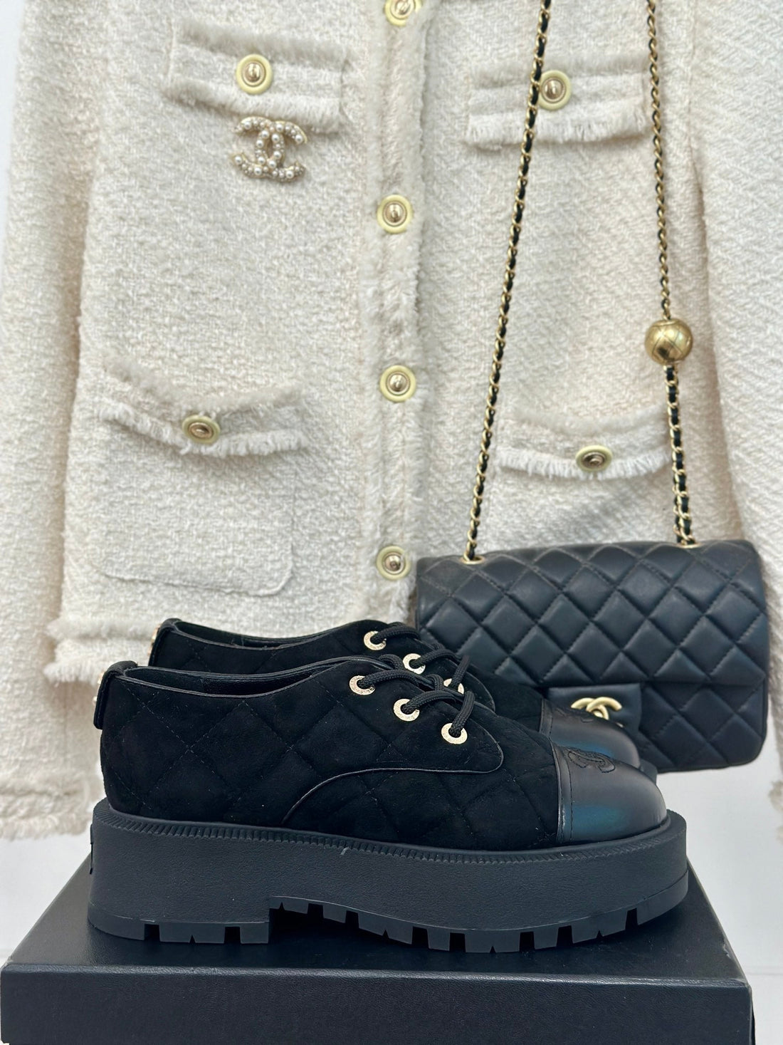 CC Classic Sneaker 50MM Black Quilted Suede And Calfskin