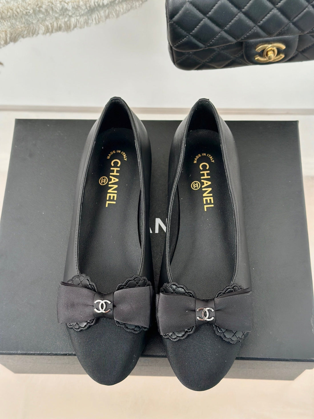 CC Ballet Flats Black With Bow Lambskin