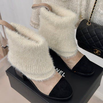 CC Short Boots 60MM Beige White Suede And Wool Yarn
