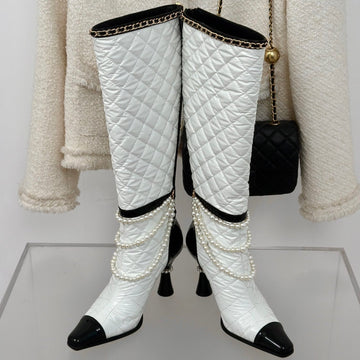 CC High Boots 80MM White Wrinkled Quilted Calfskin