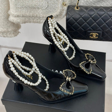 CC High Heels 80MM Black Bow Quilted Calfskin