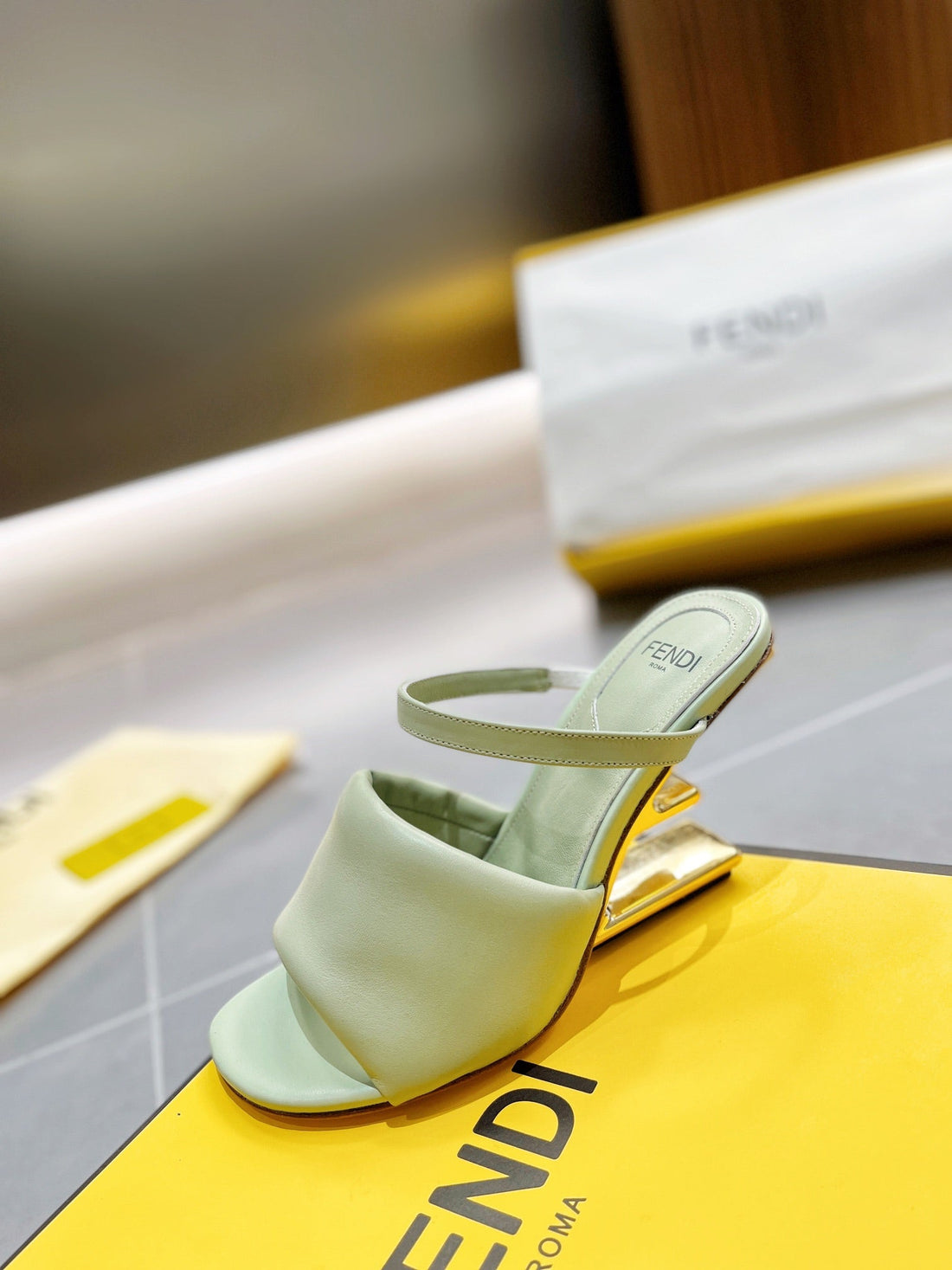 Fendi Baguette High-Heel Sandals 8 Cm In Mint Green Calfskin