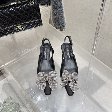 Dc 25 Rhinestone Bow Slingback Pumps 40MM Black Silk & Sheepskin 359513