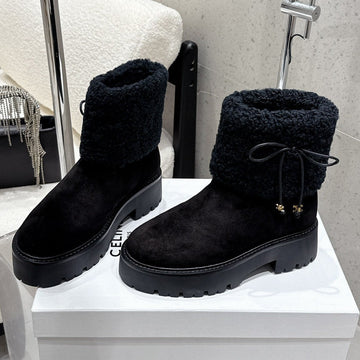 Celine 25 Fur-Lined Ankle Boot Black Suede Wool 554186