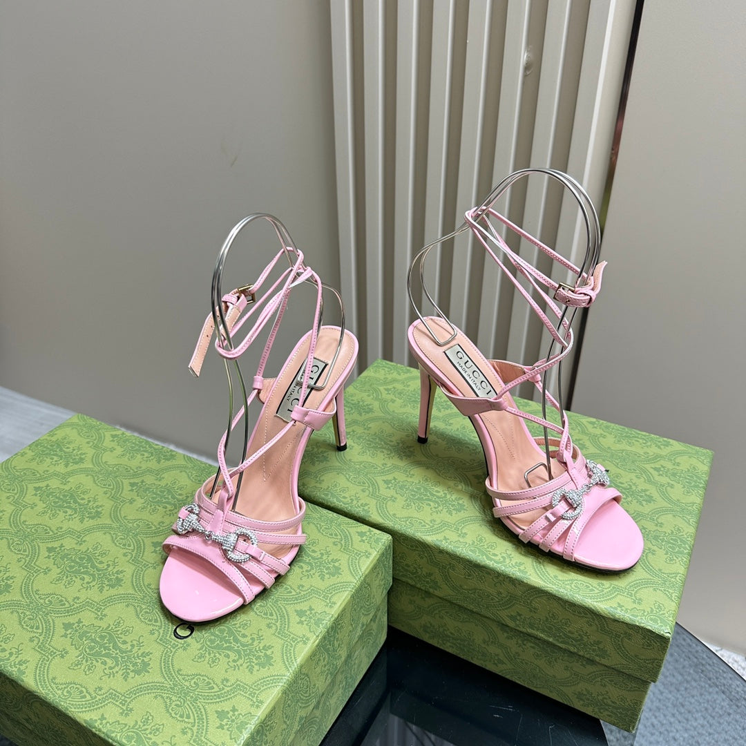 GG Crystal Horsebit Sandal Pastel Pink Lambskin