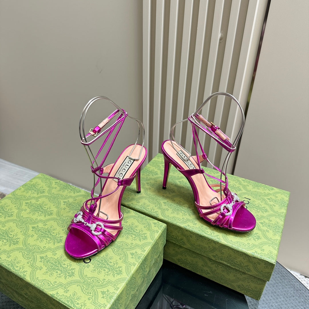GG Crystal Horsebit Sandal Metallic Purple Lambskin
