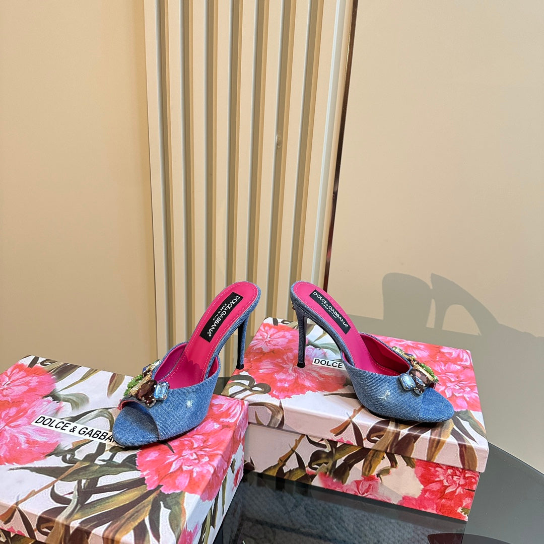 Dc Rhinestones Keira Mules Blue Denim & Sheepskin 921017
